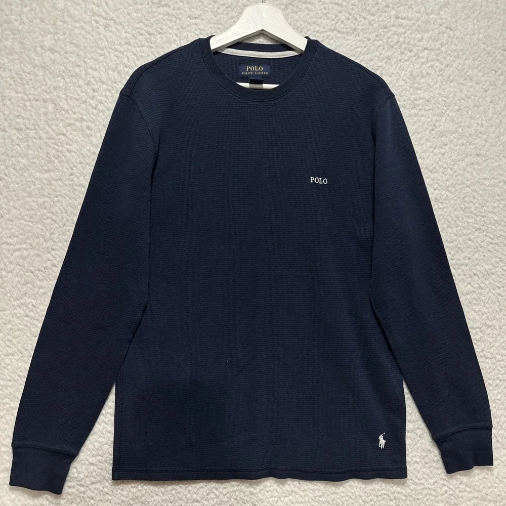 Polo Ralph Lauren Sleepwear Men's L Blue Waffle Knit LS‎ Crew Neck Lounge Tee